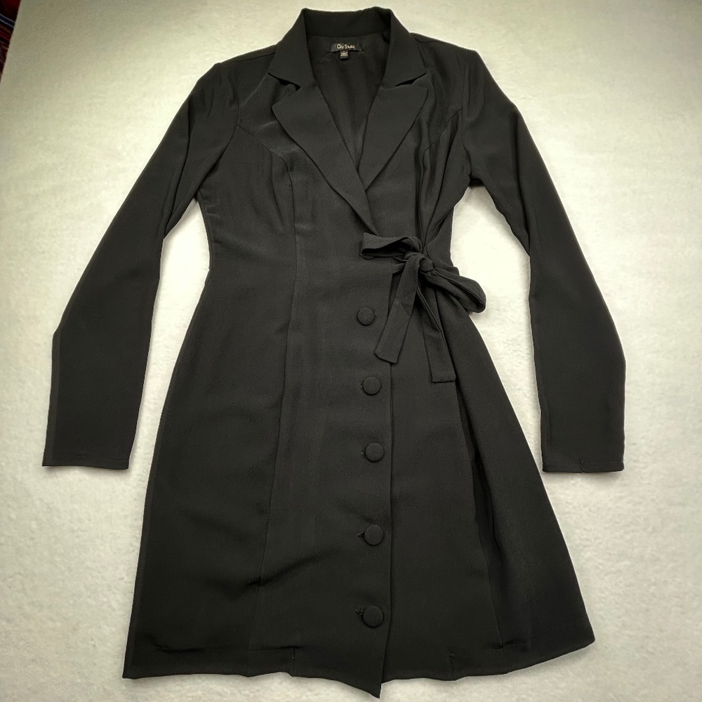City Studio Womens Juniors Black Blazer Dress Tuxedo Mini Dress Style Size Large